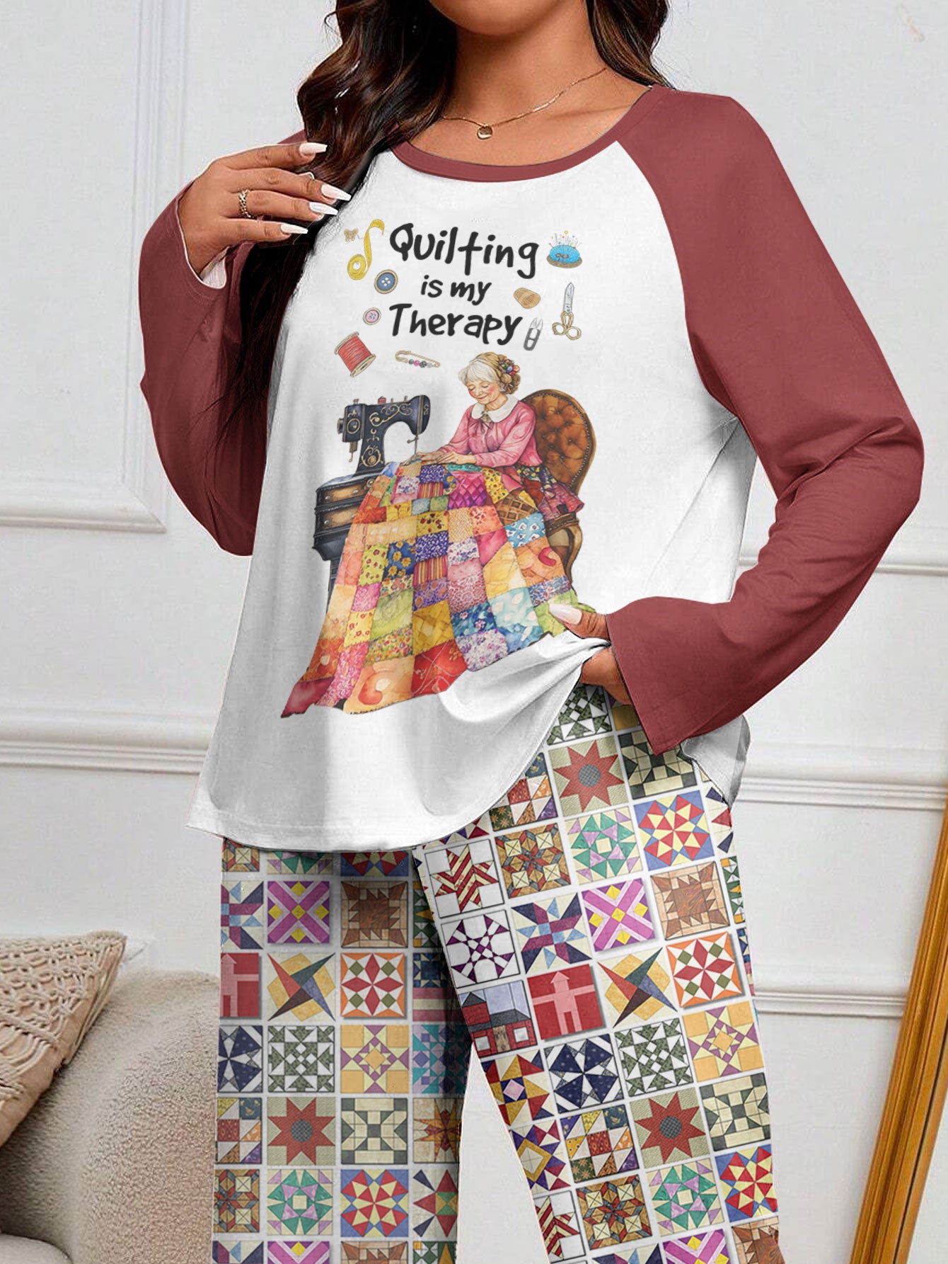 Sewing Lover Raglan Lounge Pajamas Quilting Is My Therapy Quilting Lady