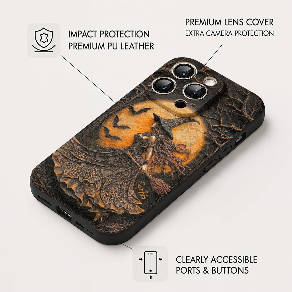 Witch Leather Phone Case Personalized Witch of the Amber Moon