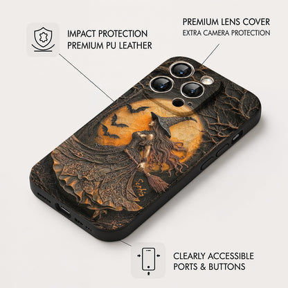 Witch Leather Phone Case Personalized Witch of the Amber Moon