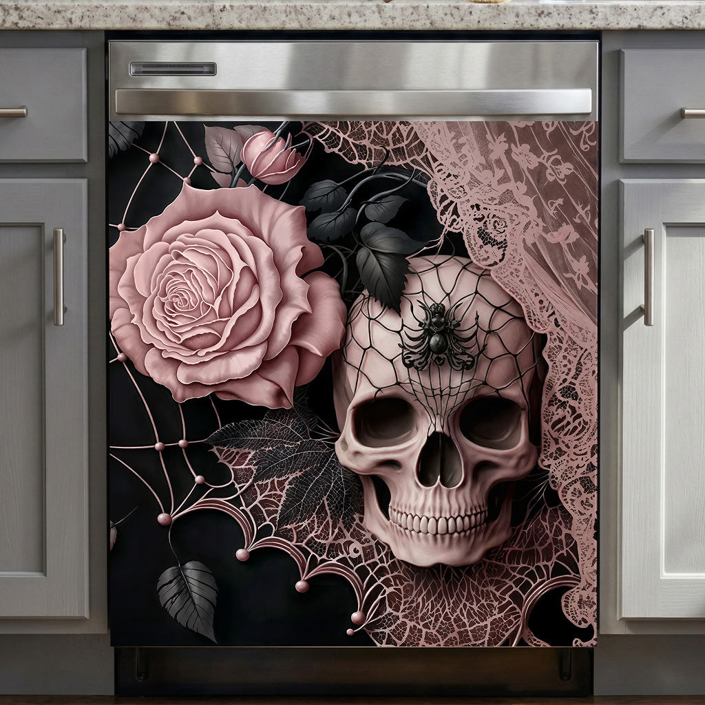 Skull Magnetic Dishwasher Cover Rose Beneath the Web