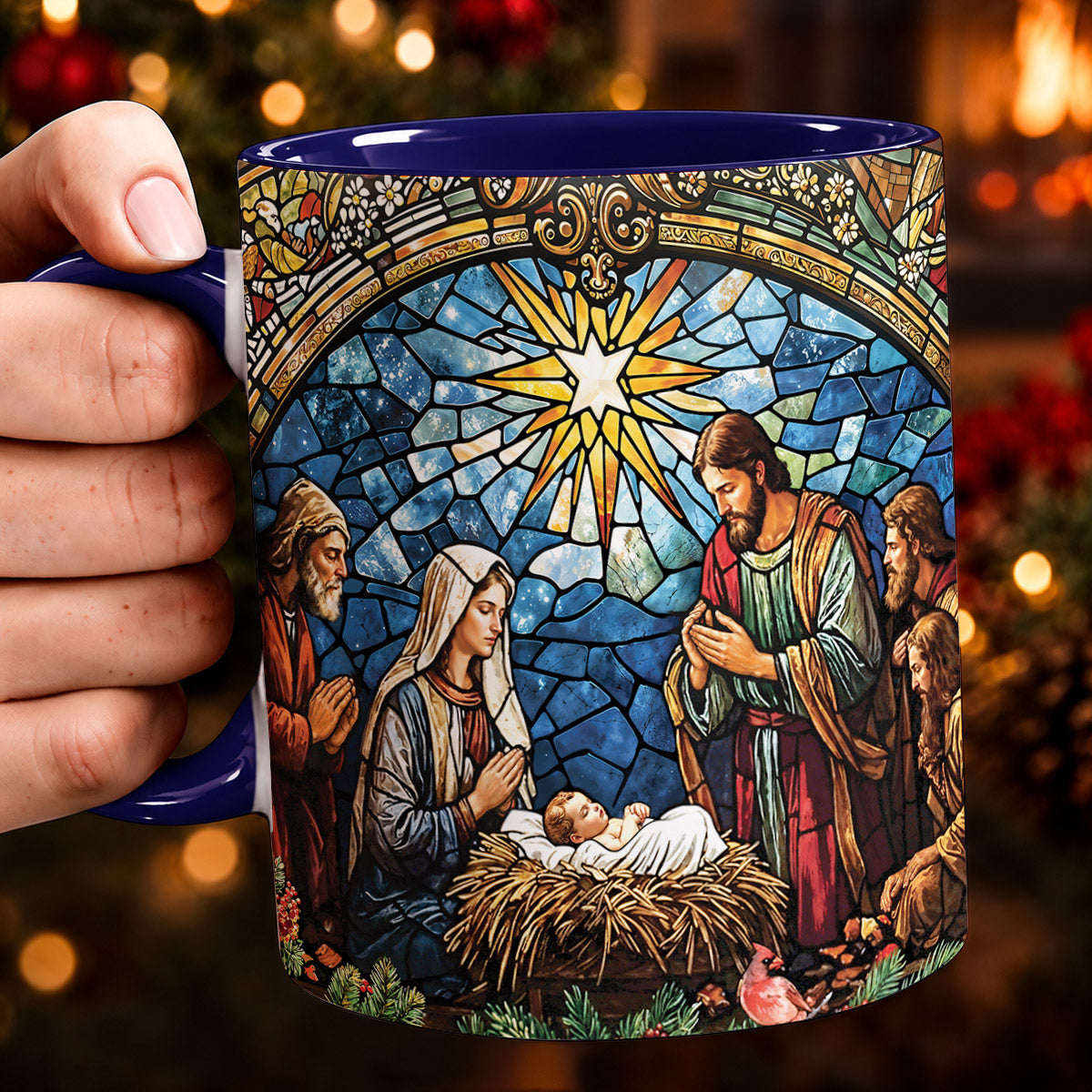 God Ceramic Accent Mug The Holy Night in Stained Glass
