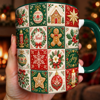 Christmas Ceramic Mug Vintage Christmas Patchwork