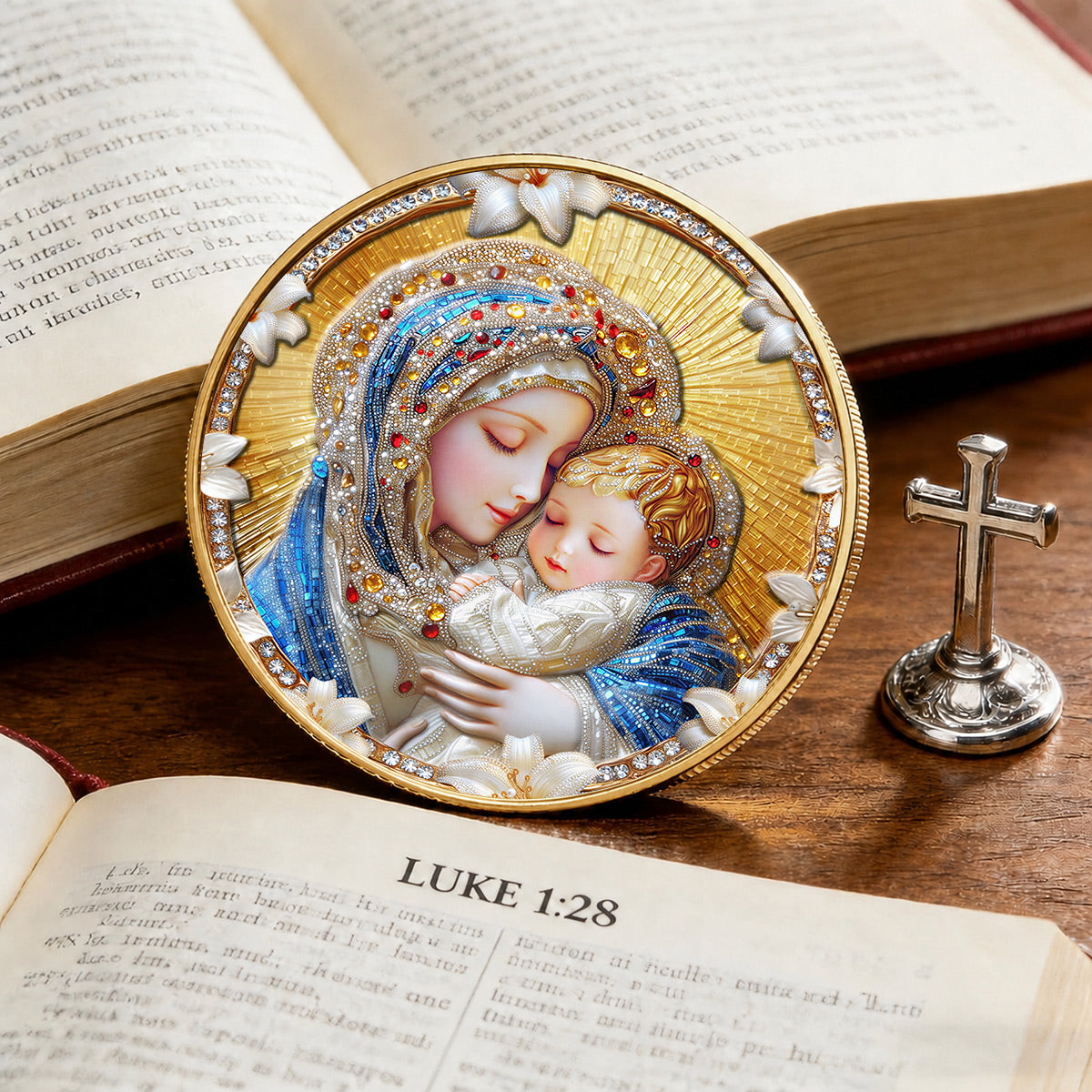 Our Lady of Grace Premium 3D Commemorative Coin – Hail Mary Prayer Keepsake