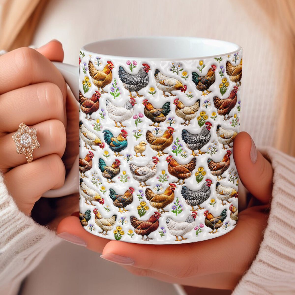 Chicken Ceramic Mug Country Chickens In Bloom