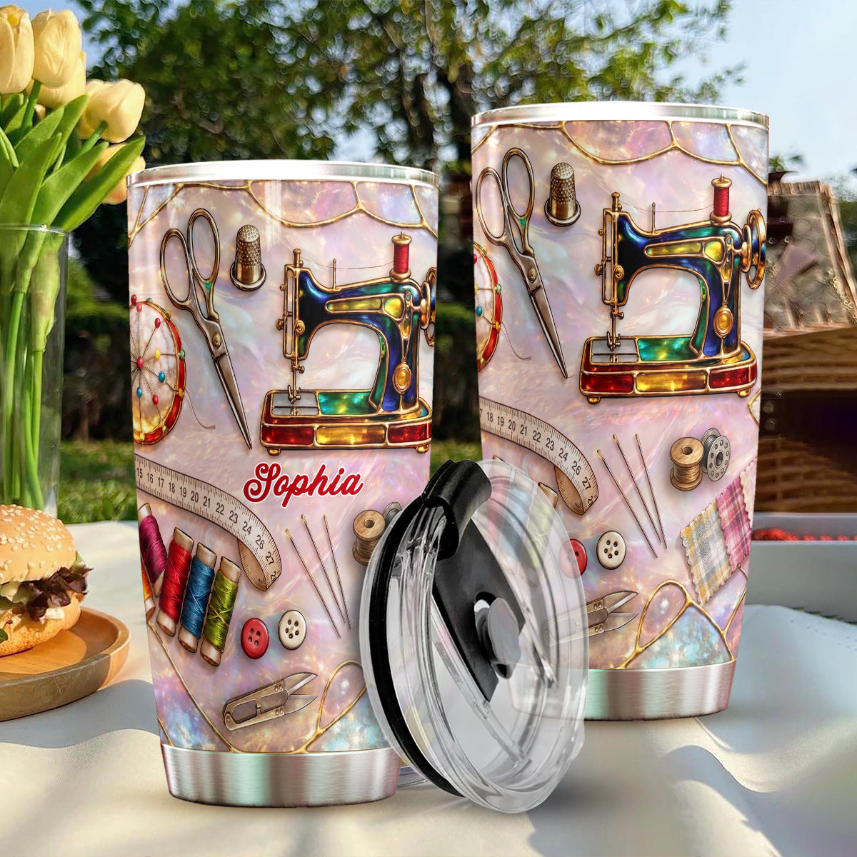 Sewing Lover 20 oz Tumbler Personalized Holographic Sewing Dreams