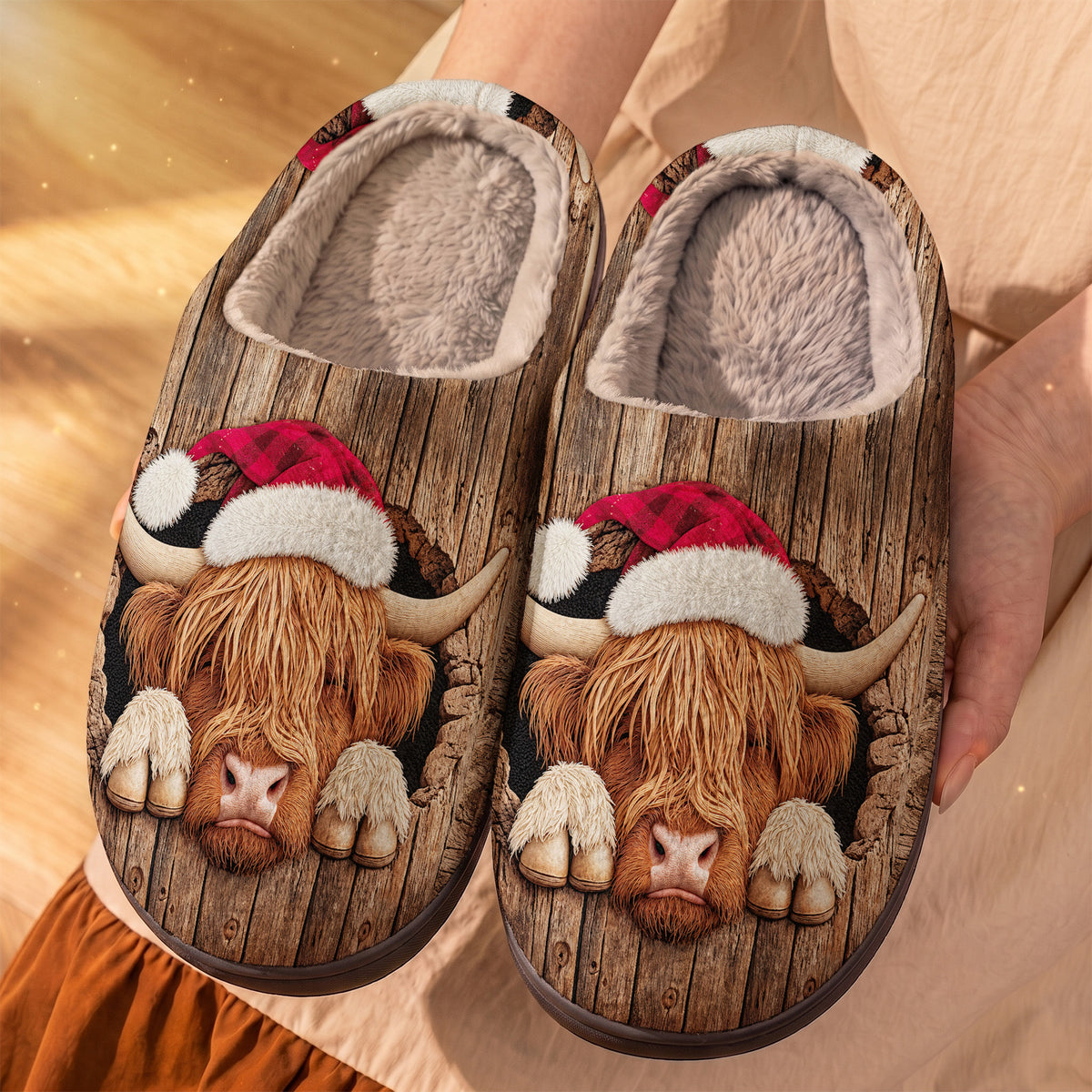 Highland Cow Fleece Lined Slippers Cozy Christmas Hideaway