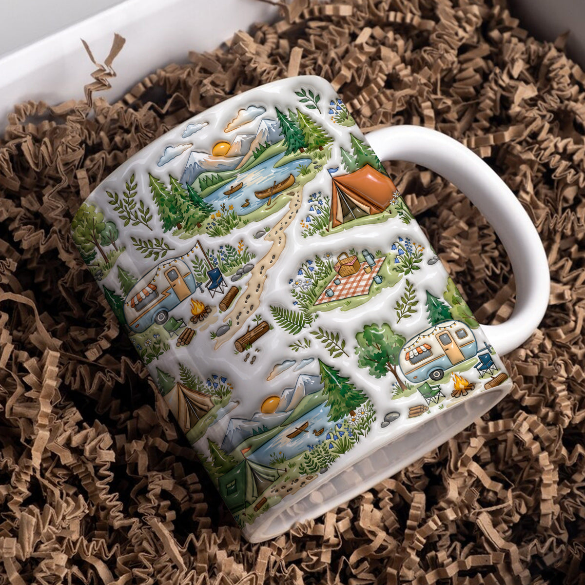 Camping Ceramic Mug Peaceful Woodland Camping