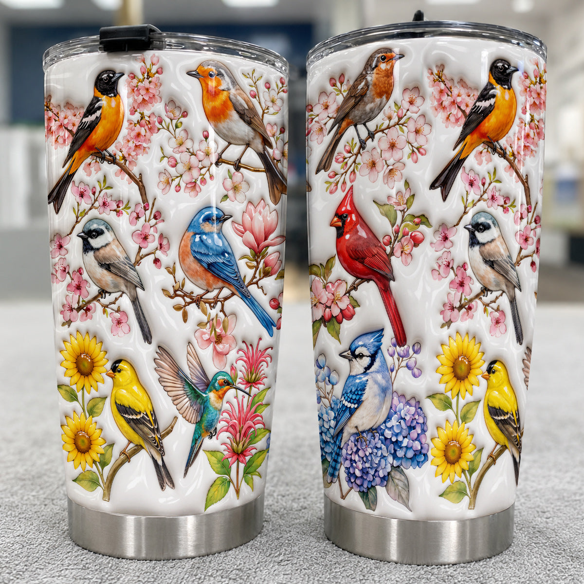 Bird Lovers 20 oz Tumbler Spring Birds Blossom Garden