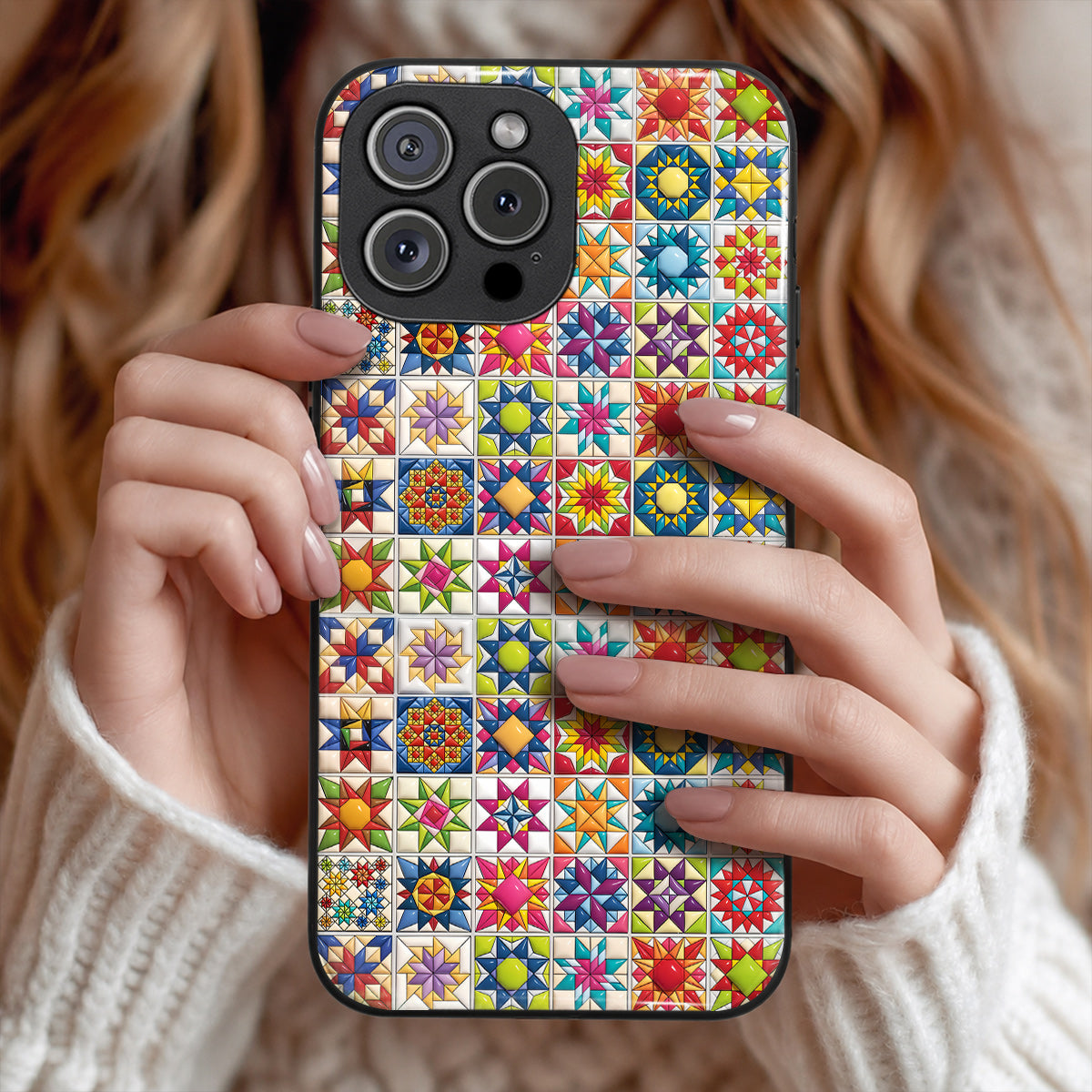 Sewing Lover Phone Case Colorful Star Quilt Blocks