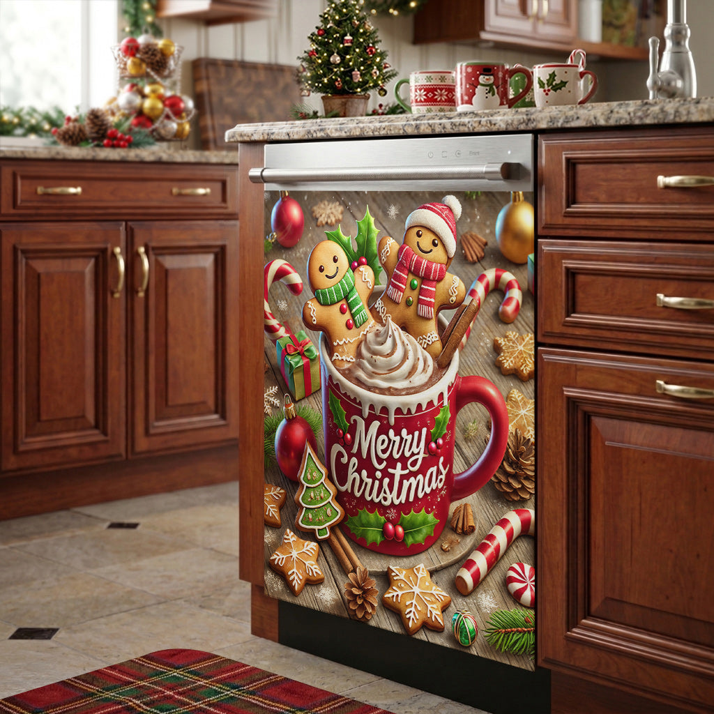 Christmas Magnetic Dishwasher Cover Gingerbread Christmas Cocoa Cheer