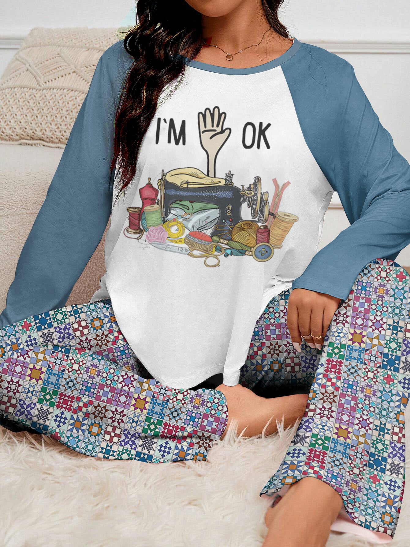 Sewing Lover Raglan Lounge Pajamas I'm OK Quilt Blocks