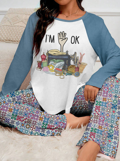 Sewing Lover Raglan Lounge Pajamas I'm OK Quilt Blocks