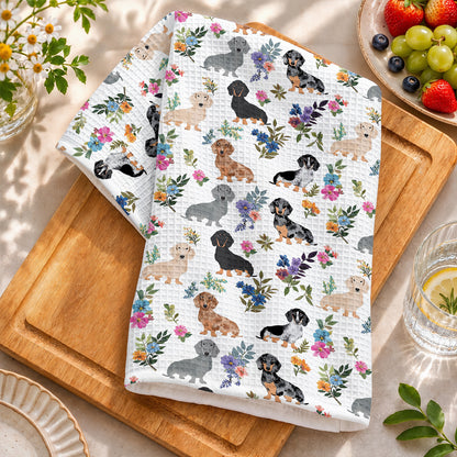 Dachshund Kitchen Towel Dachshund In Bloom