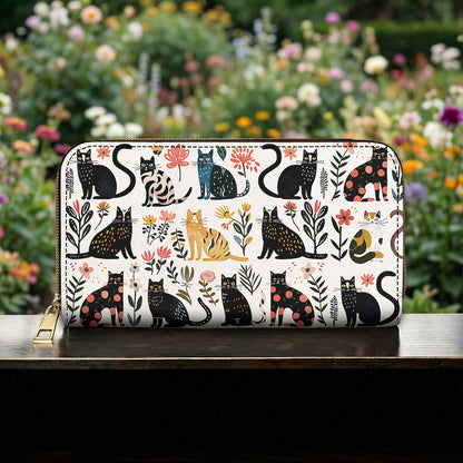 Cat Lovers Leather Wallet Botanical Cat Bliss