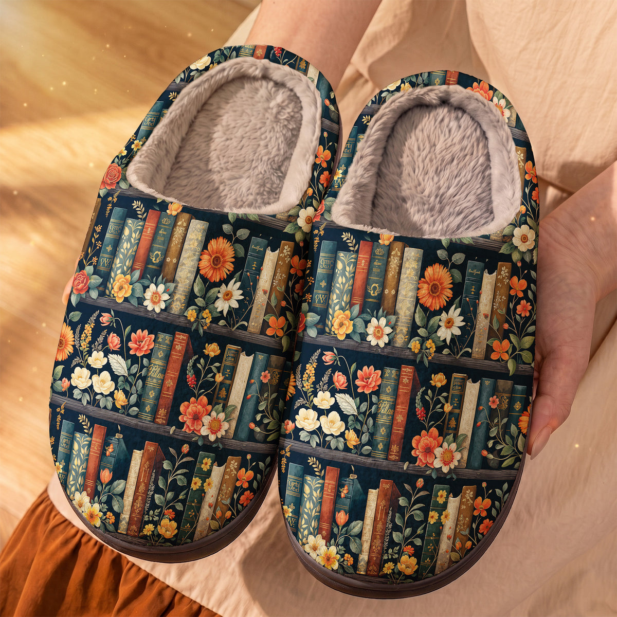 Vintage Floral Library Fleece Lined Slippers