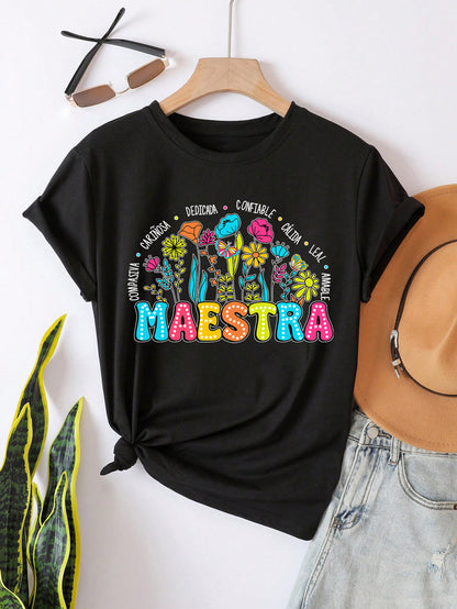 Spanish Teacher Graphic Tee Maestra en Flor