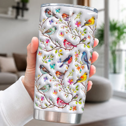 Bird Lovers 20 oz Tumbler Puffy Whispering Songbirds Blossom Haven