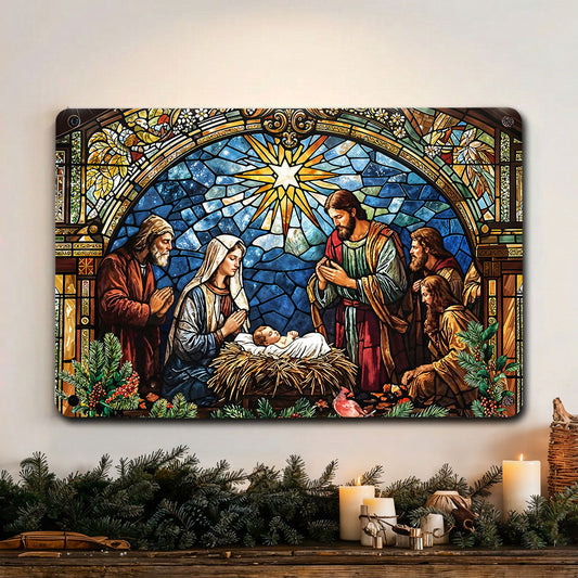 Christmas 2D Metal Sign The Holy Night in Stained Glass