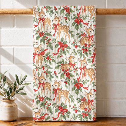 Christmas Kitchen Towel Holly Jolly Fawns