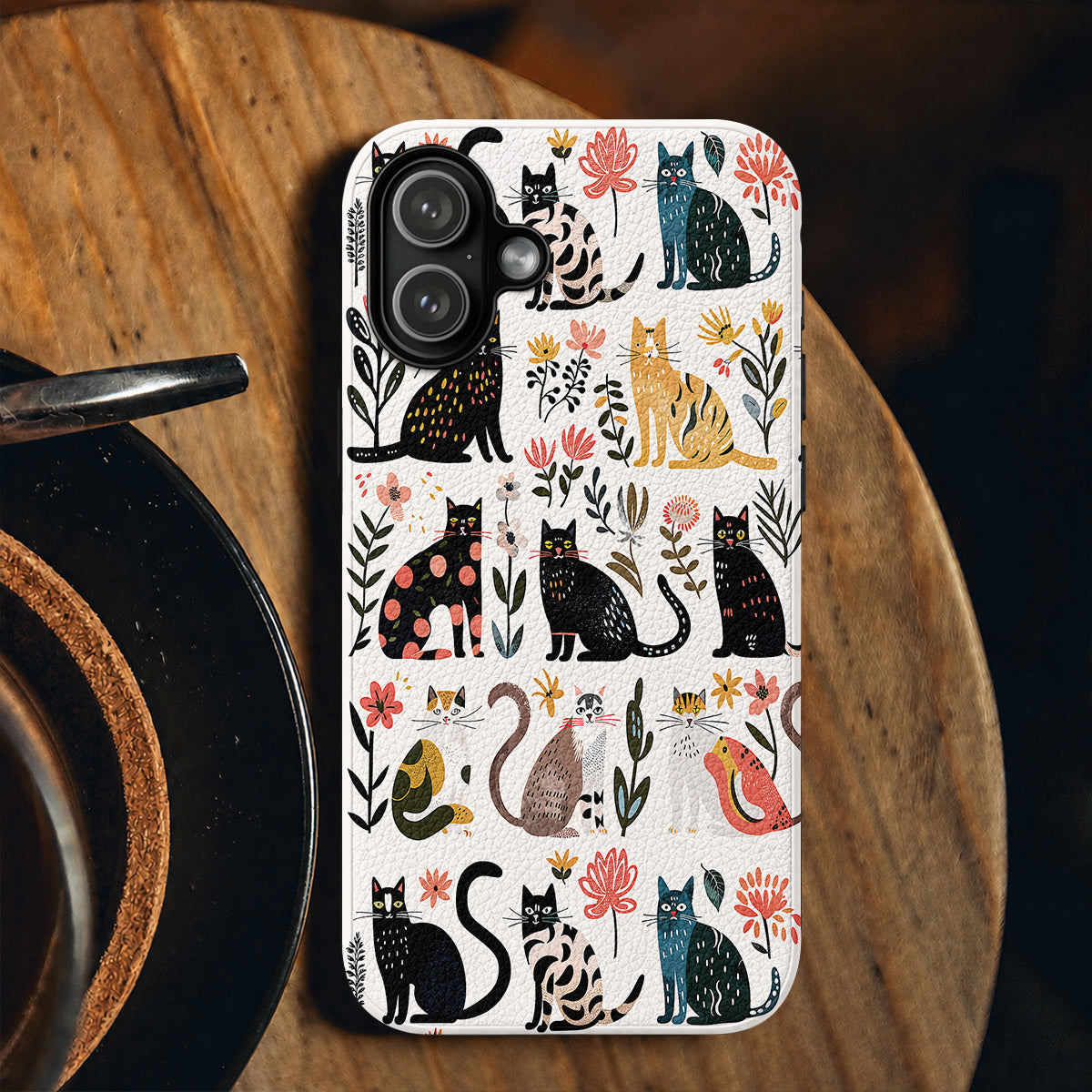 Cat Leather Phone Case Botanical Cat Bliss