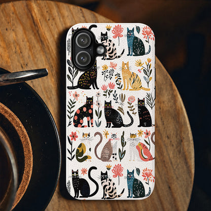 Cat Leather Phone Case Botanical Cat Bliss