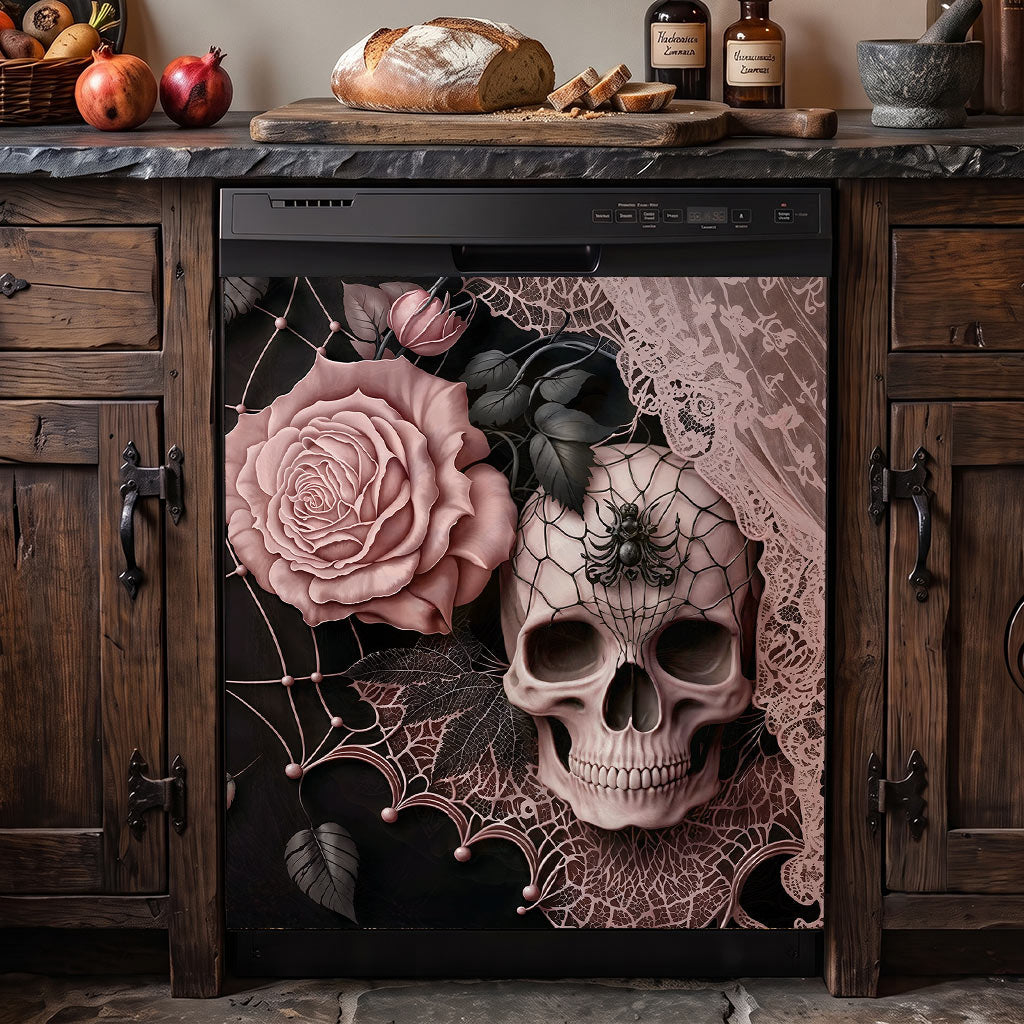 Skull Magnetic Dishwasher Cover Rose Beneath the Web