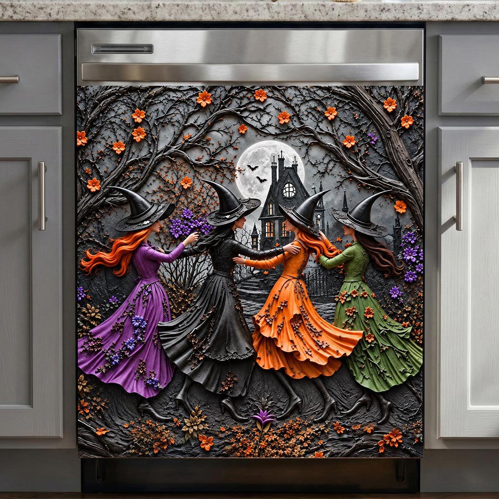 Witch Magnetic Dishwasher Cover Moonlit Witches’ Autumn Dance