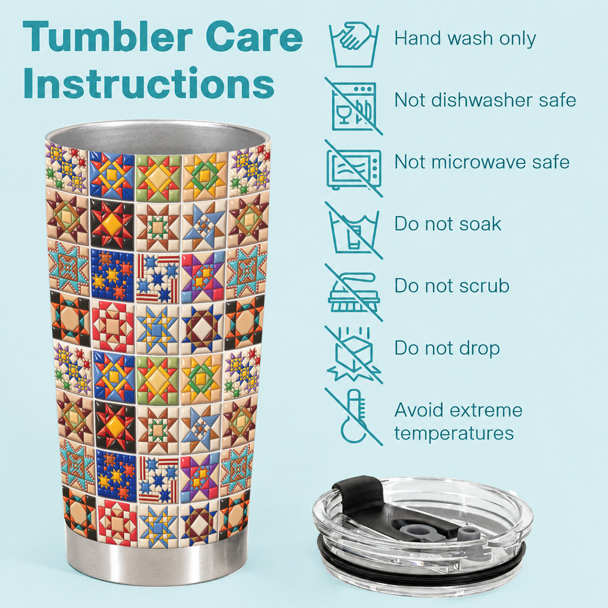 Quilt Blocks 20 oz Tumbler Patchwork Heritage