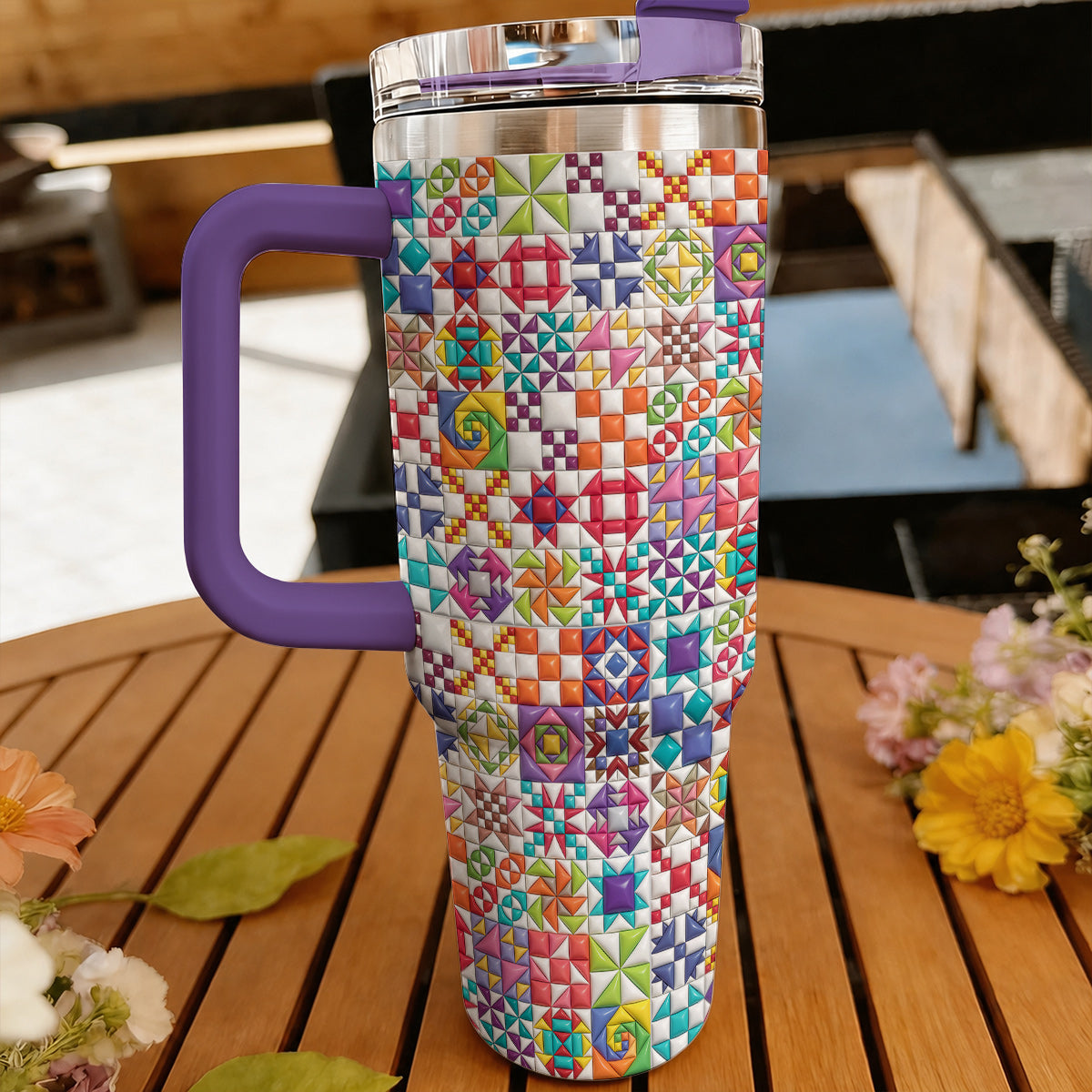 Sewing Lover 40 oz Tumbler Colorful Quilt Blocks