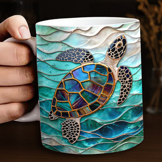 Sea Turtle Ceramic Mug Iridescent Sea Turtle In Turquoise Tides