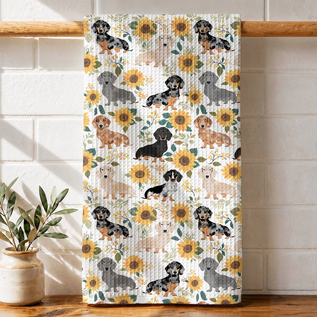 Dachshund Kitchen Towel Dachshunds Among Sunflowers