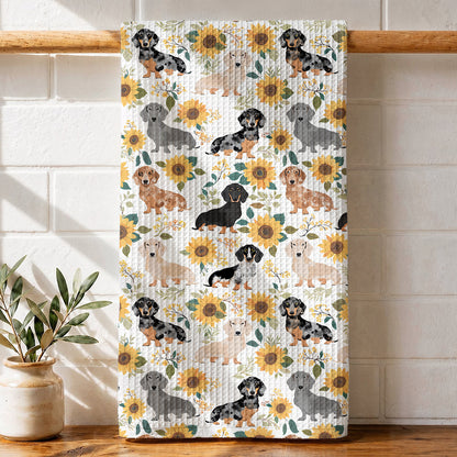 Dachshund Kitchen Towel Dachshunds Among Sunflowers