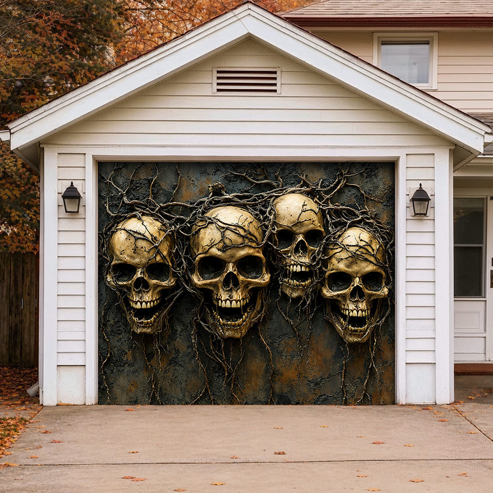 Entwined Skull Roots Garage Door Banner Halloween Decor