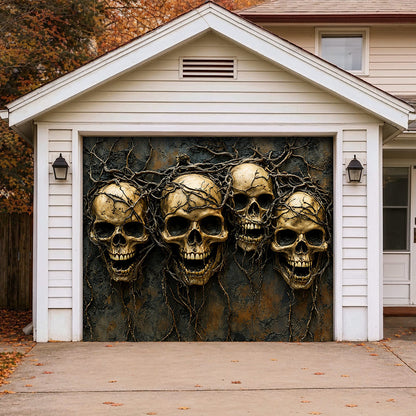 Entwined Skull Roots Garage Door Banner Halloween Decor