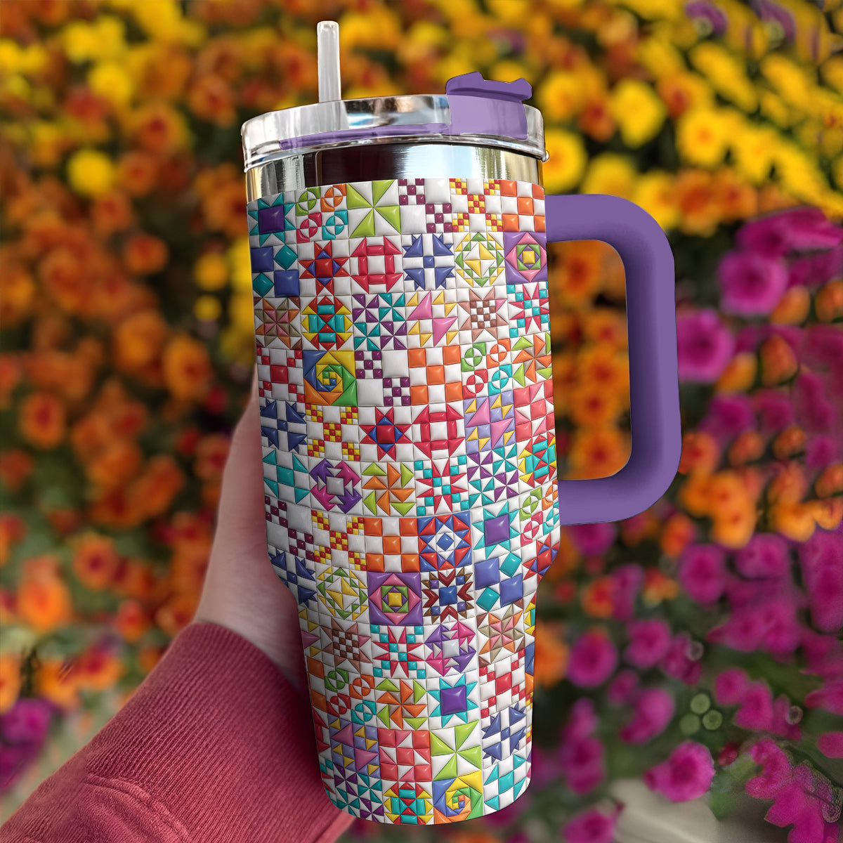 Sewing Lover 40 oz Tumbler Colorful Quilt Blocks