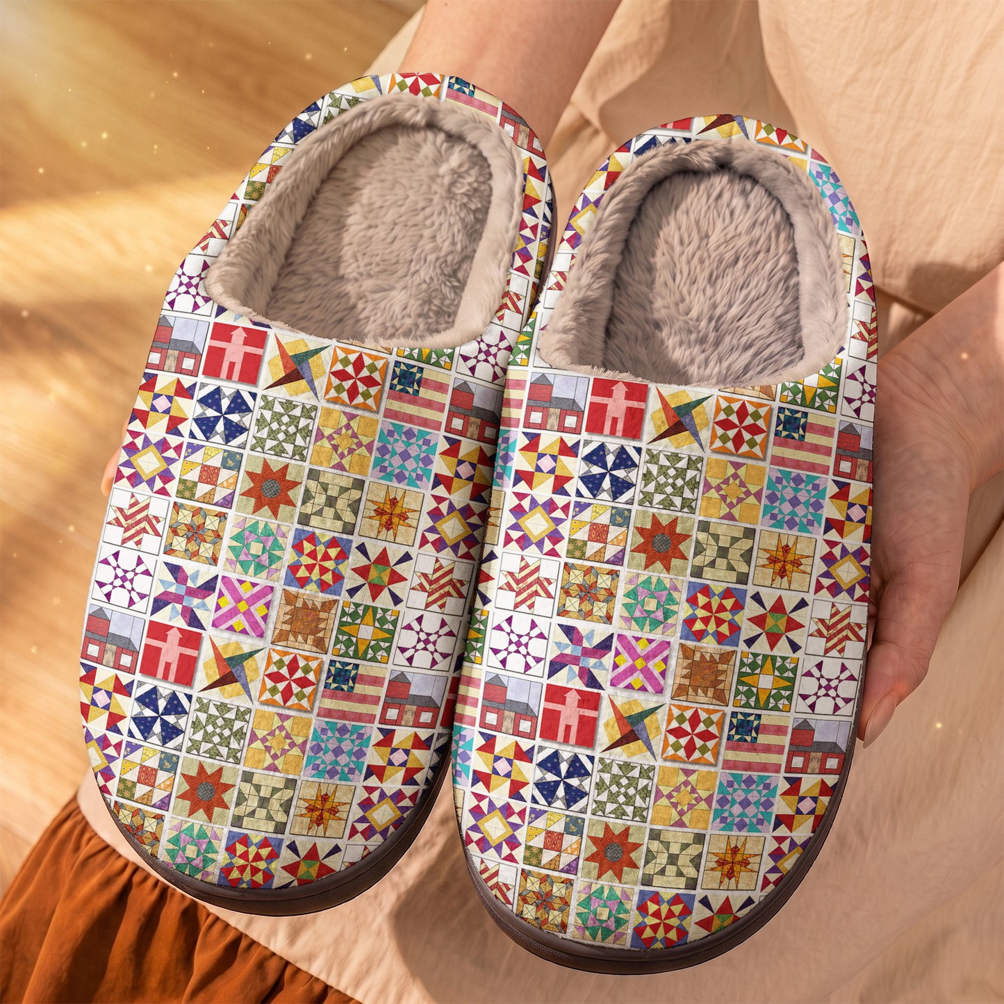 Sewing Lover Fleece Lined Slippers Quilt Blocks