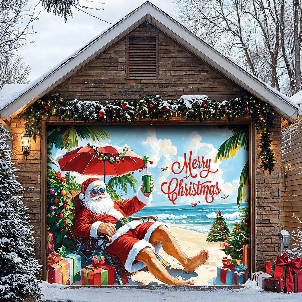 Santa Claus Garage Door Banner - Santa’s Tropical Christmas
