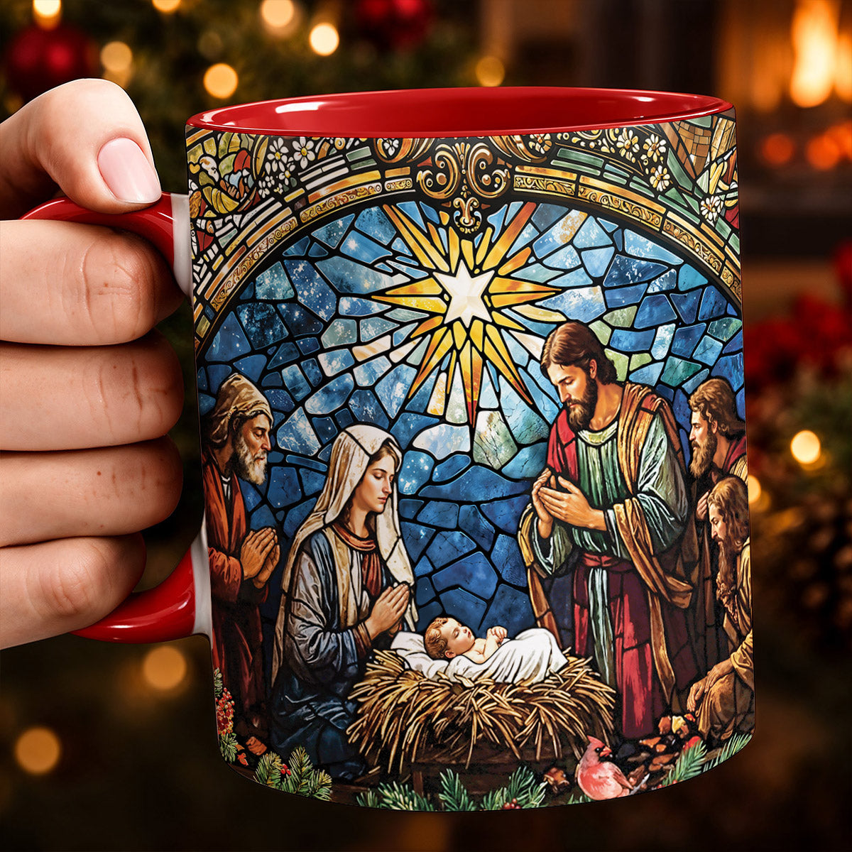 God Ceramic Accent Mug The Holy Night in Stained Glass