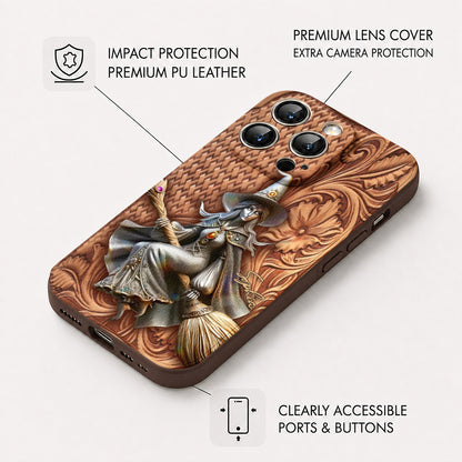 Witch of the Enchanted Broom Personalized Leather Phone Case