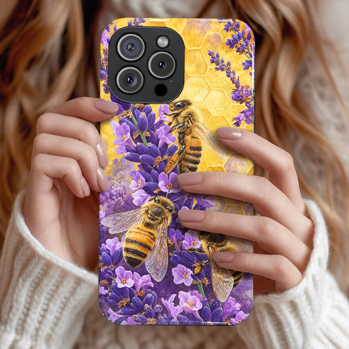 Bee Phone Case Honeybees & Lavender Honeycomb