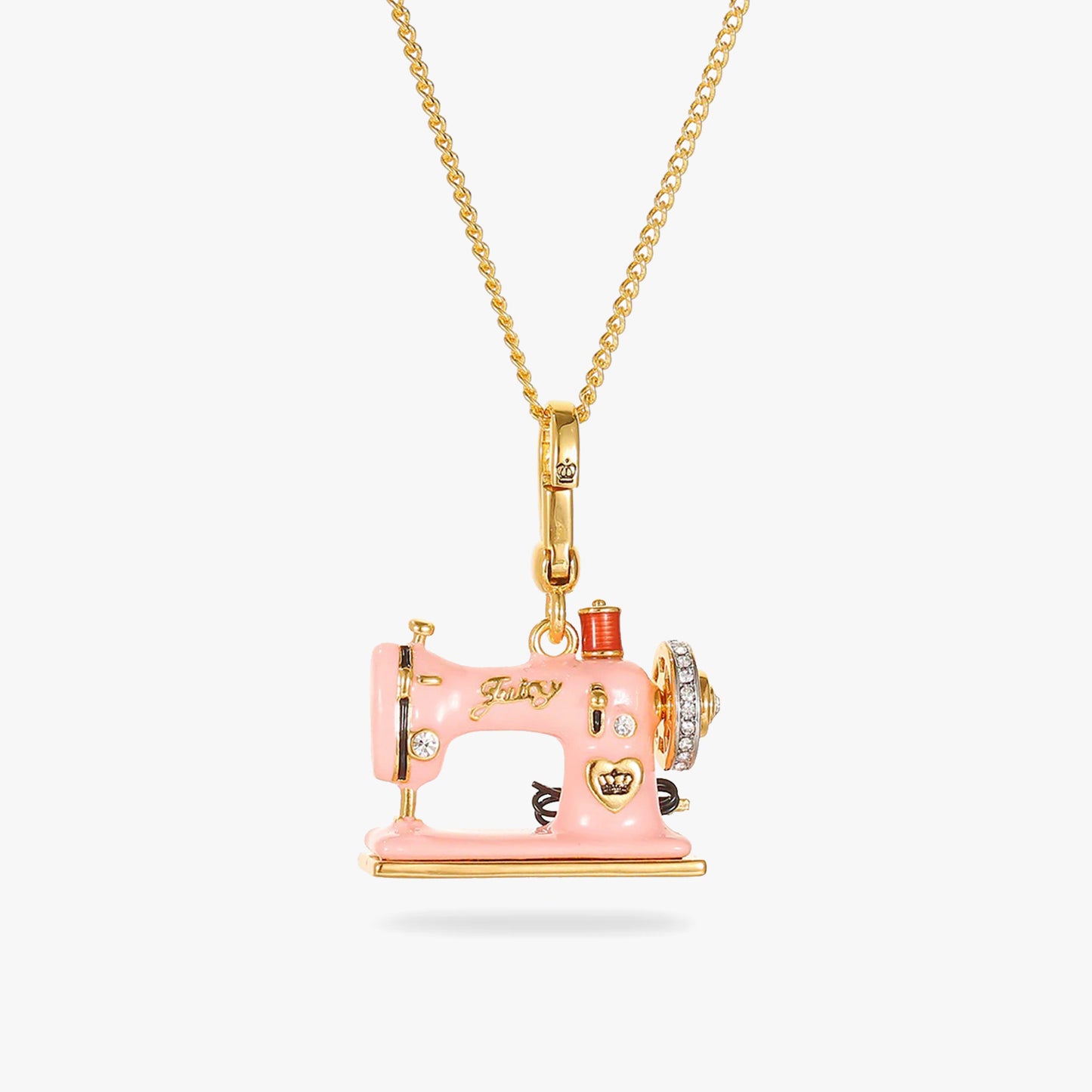 Pink Enamel Sewing Machine Pendant Necklace