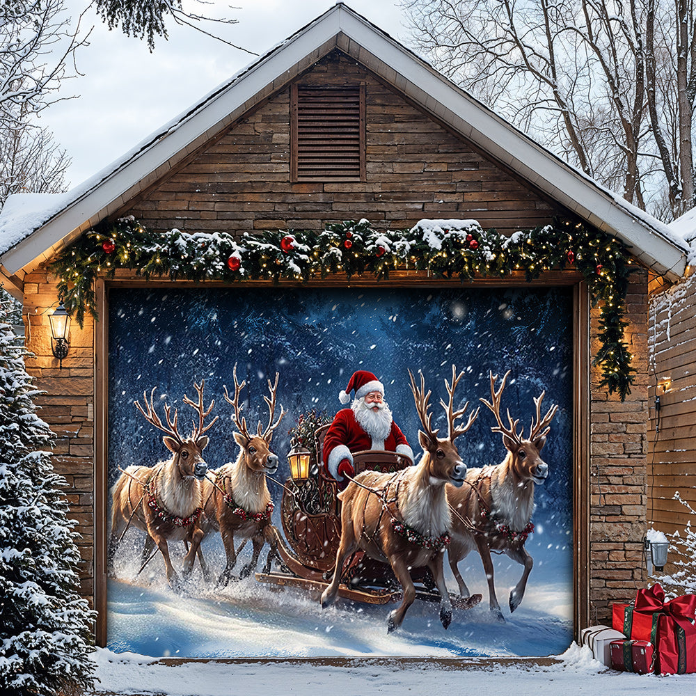 Christmas Garage Door Banner Decoration - Santa’s Magical Reindeer Sleigh Ride