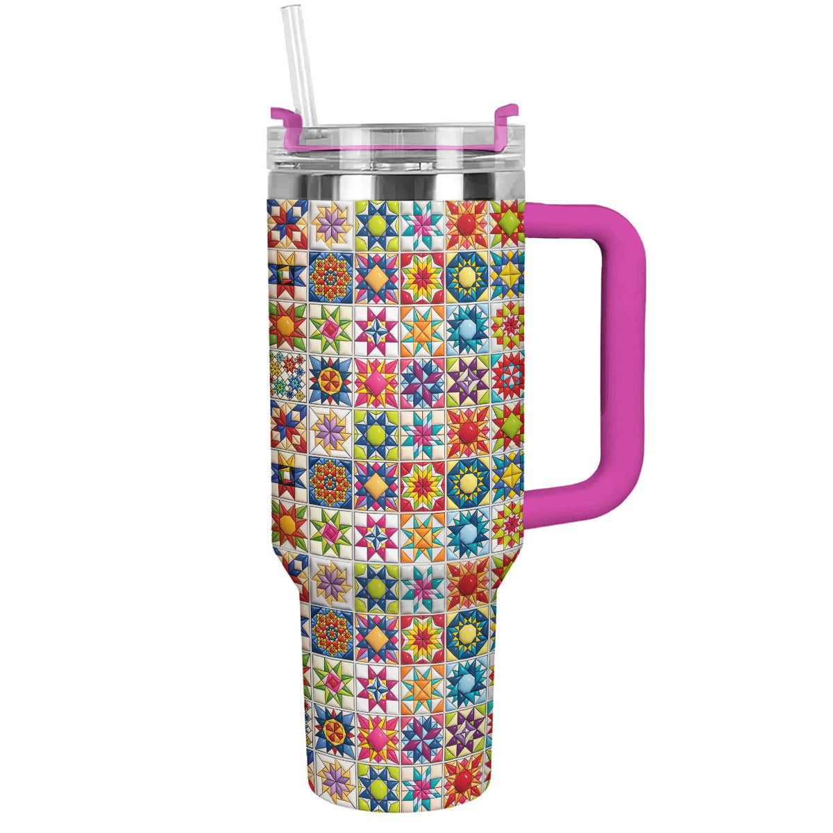 Sewing Lover 40 oz Tumbler Colorful Star Quilt Blocks
