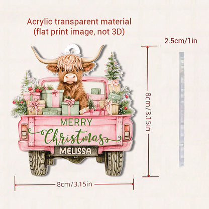 Highland Cow Acrylic Ornament Highland Christmas Truck Personalized