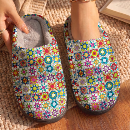 Sewing Lover Fleece Lined Slippers Colorful Star Quilt Blocks