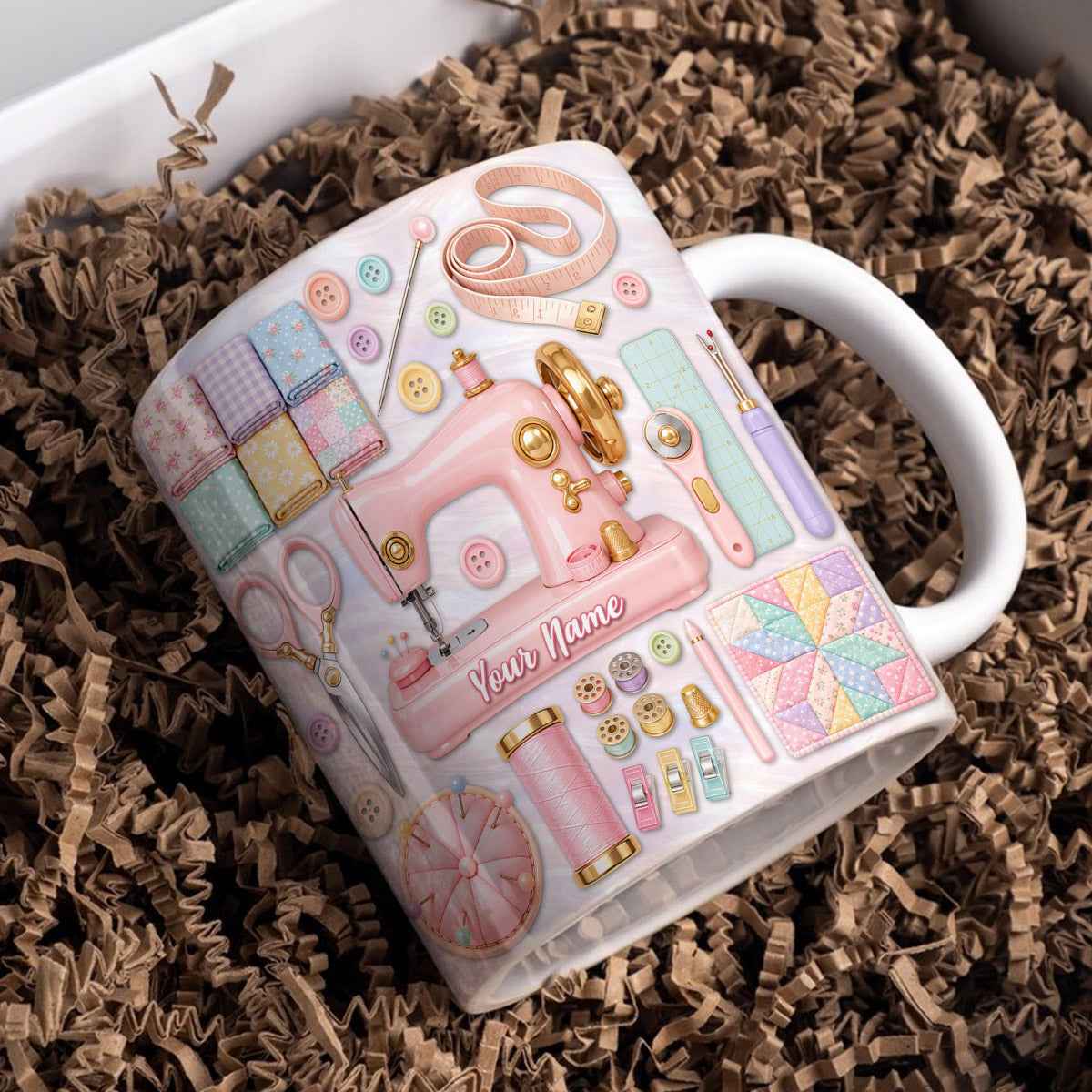 Sewing Lover Ceramic Mug Personalized Pastel Quilter’s Sewing Studio