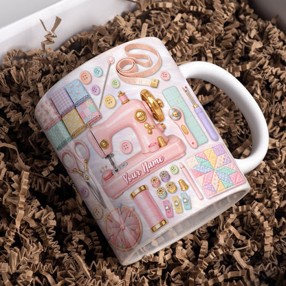 Sewing Lover Ceramic Mug Personalized Pastel Quilter’s Sewing Studio