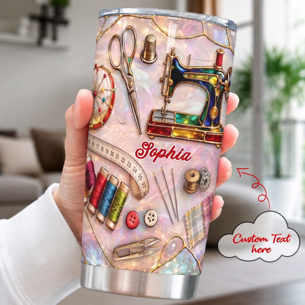 Sewing Lover 20 oz Tumbler Personalized Holographic Sewing Dreams
