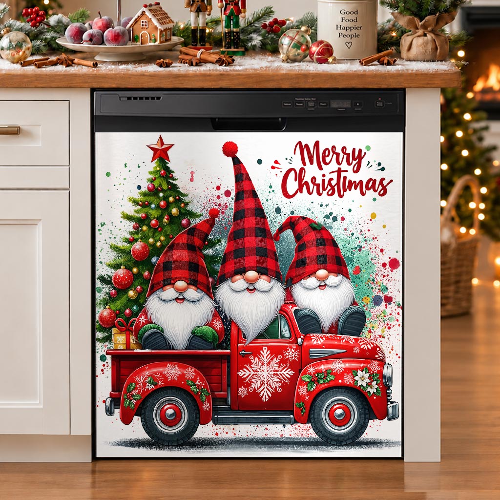 Christmas Magnetic Dishwasher Cover Christmas Gnome Truck Cheer