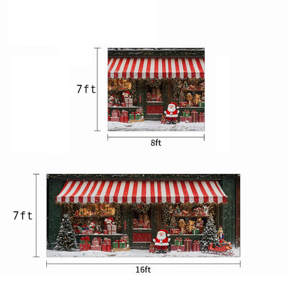 Christmas Garage Door Banner Decoration - Christmas Magic at the Window A Snowy Shopfront with Santa and Presents
